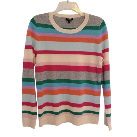 TALBOTS 100% Cashmere Crewneck Sweater Stripe Small - Picture 2 of 6